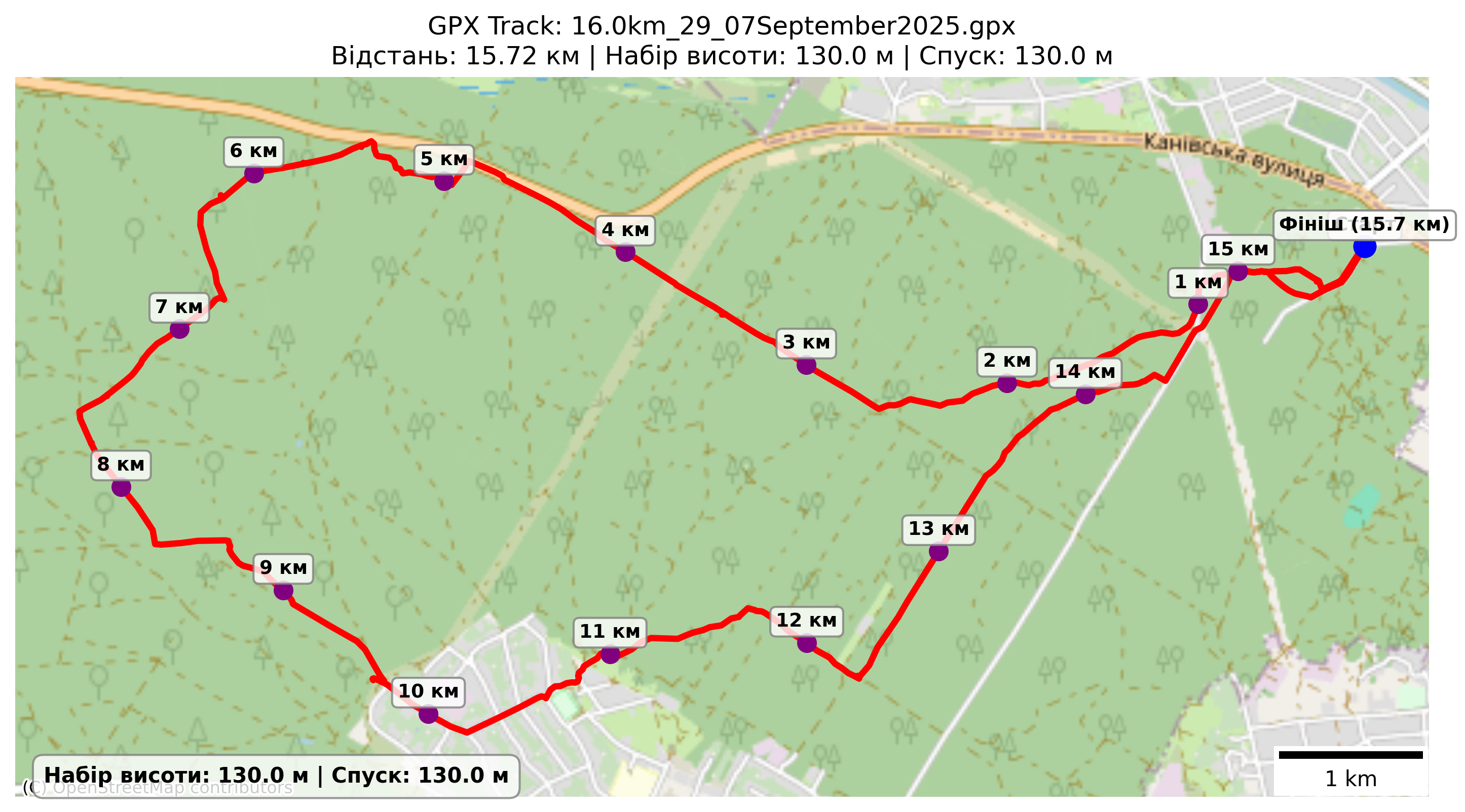 Карта маршруту 16,0 км